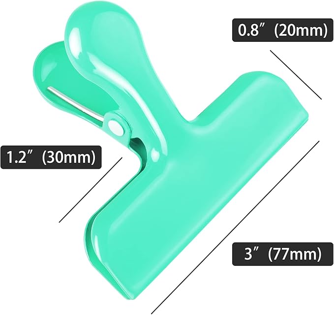 Bag Clips Heavy Duty Stainless Steel Chip Clips, Food Bags Clamp Great for Kitchen Office to Seal Coffee Bags, Paper Sheets - Pack of 8（Green）