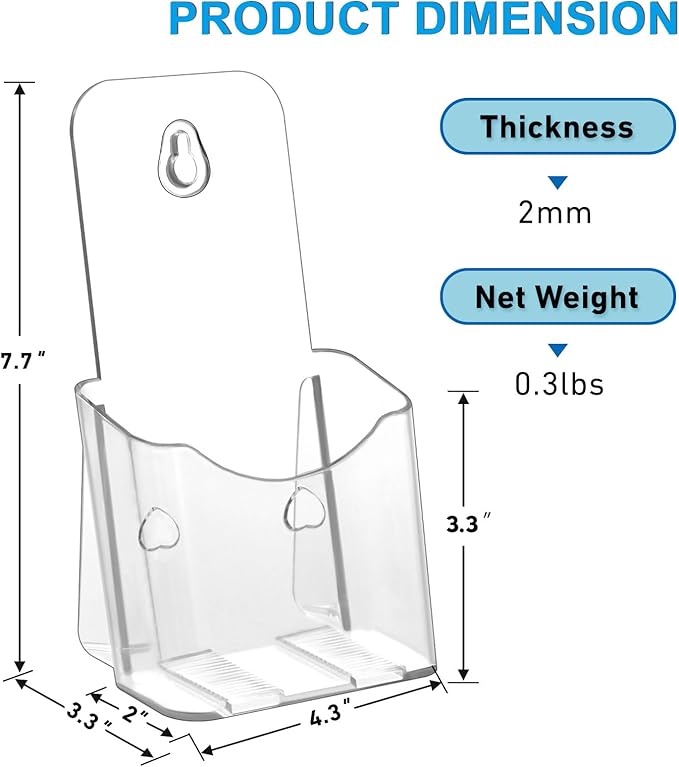 12 Pack Acrylic Brochure Holder 4x9 Inches Slant Back Design, Clear Display Stand, Plastic Table Stand Sign Holder,Pamphlet Holder Flyer Holder, Acrylic Display Stand