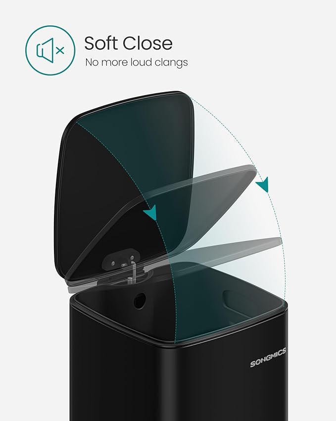 SONGMICS Kitchen Trash Can, 8-Gallon (30 L) Trash Bin, Stainless Steel Garbage Can, with Inner Bucket, Soft Close and Stays Open, Ink Black ULTB593B01