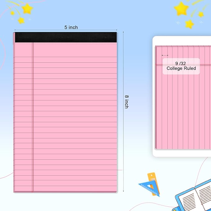 6 pcs Note Pads Legal Pads 5x8, Notebook College Ruled, Colored Legal Notepads, 6 Pack Micro Perforated Writing Pads, Lined Paper Pads, Pad of Paper for Office Home School, 30 Sheets/Pack