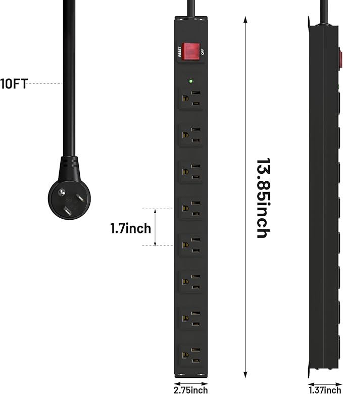 KF 8 Outlet Heavy Duty Power Strip Surge Protector, 2100J Surge Protection Power Strip, 15A/1875W Mountable Power Strips with Upgraded Switch, 14AWG 10FT Power Cord