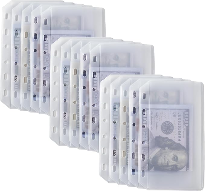 15pcs A7 Mini Binder Pockets with No Zippers, Zipless Budget Envelopes for Cash System, A7 Binder Pouch for 6 Ring Binder, Money Folder Organizer for Cash.