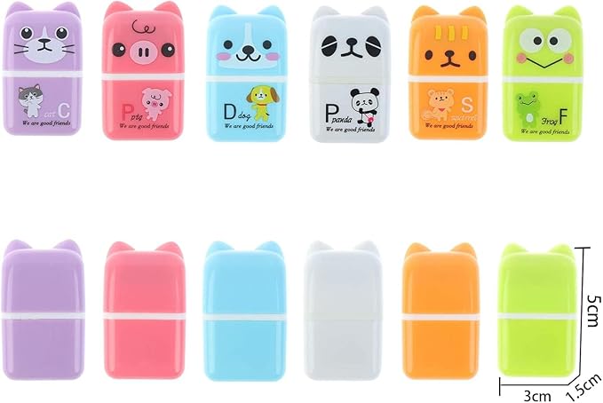 36 Pieces Erasers for Kids Cute Animal Cartoon Eraser with Cover and Roller Cases 6 Patterns Soft Pencil Rubber for Office Back to School Gifts Supplies Animals Themed Fun Party Favor