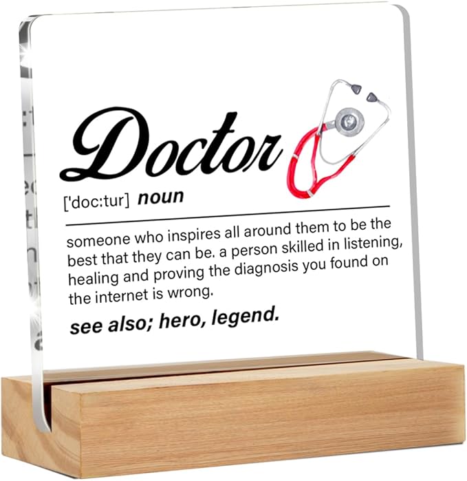 Doctor Gifts for Women Men Him, Doctor Definition Clear Acrylic Desk Decorative Sign for Home Office, 4 x 4 Inches