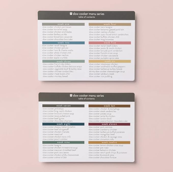 Meal Planner with 72 Recipe Cards (Slow Cooker) - Weekly Menu Planner | Sturdy Recipe Box | 12 Reusable Grocery Shopping Lists | 5 Blank Recipe Cards | Recipe Card Protector | Recipe Ideas