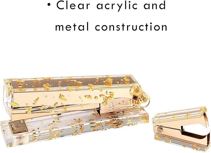Acrylic Stapler Gold Leaf with 25 Sheets Capacity and Hold 100 Staples, Gold Stapler and Staple Remover Set Palm Size and high Comfort, Stylish Desk Accessories for Classroom, Office Supplies, Home