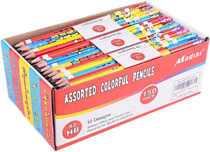 Madisi Assorted Colorful Pencils, Incentive Pencils，#2 HB, 10 Designs, 150 Pack， pencils bulk for kids