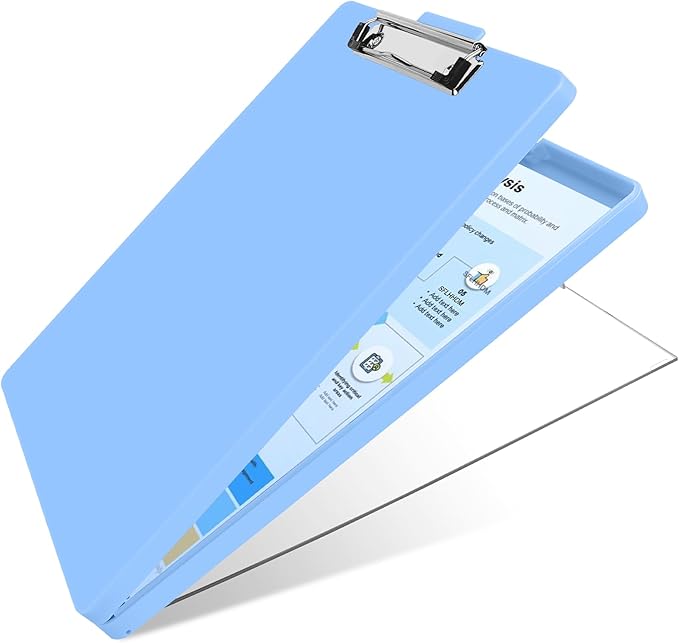 Clipboard with Storage,Three-Tier Box Clipboards(Letter Size),Storage Clipboard with Clip Form Holder Clipboards,Dry Erase Clip Boards 8.5x11 with Storage for Office Supplies Clip Board-Lake Blue