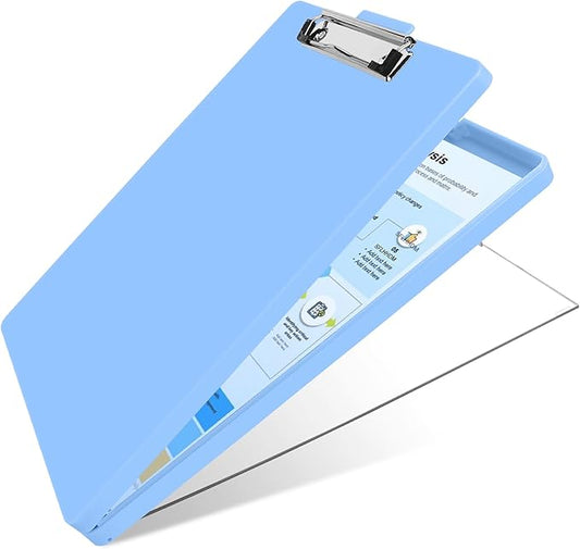 Clipboard with Storage,Three-Tier Box Clipboards(Letter Size),Storage Clipboard with Clip Form Holder Clipboards,Dry Erase Clip Boards 8.5x11 with Storage for Office Supplies Clip Board-Lake Blue