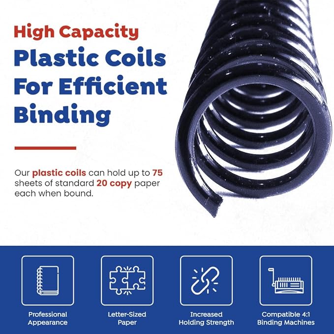 TruBind 13mm (1/2 in.) Spiral Binding Coils for Reports, Presentations and Proposals | 4:1 Pitch | 12 in. Length | Navy | 105 Sheets Binding Capacity | 100 Pack