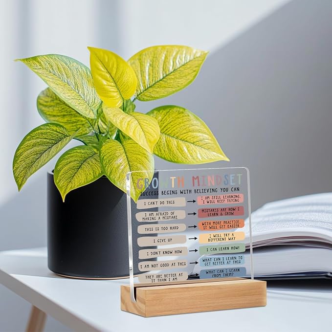 Christmas Thank You Gifts, Growth Mindset Table Desk Decors, Positive Affirmations Acrylic Sign, Inspirational Gifts for Women, Counseling Room Therapy Office Home Classroom Bedroom Decor