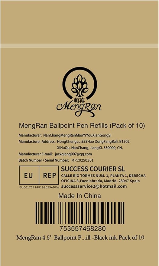 MengRan 4.5'' Ballpoint Ink Pen Refills for Twist Pens,1mm Medium Tip, Compatible with Cross Pen Refills (8513)(10 Pcs Black Ink)