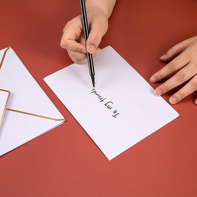 100 Pack White A7 Envelopes 5 x 7 Card Envelopes V Flap with Gold Border for Office, Wedding Gift Cards, Invitations, Graduation, Baby Shower, Parties (5.32 x 7.28 Inches, White)