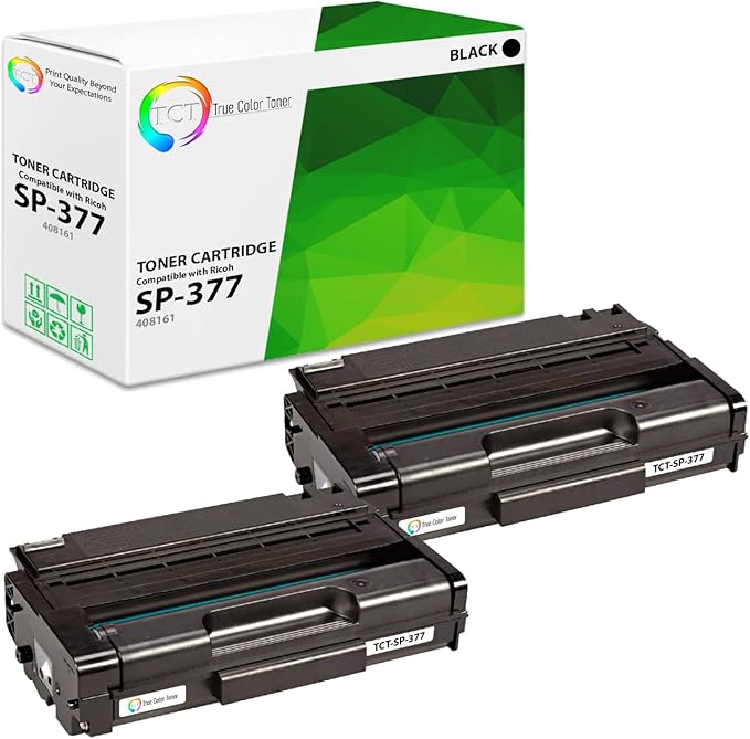 TCT SP-377 Toner Cartridge 2 Pack - Compatible Replacement for Ricoh Aficio SP-377 408161 Black Works with Ricoh Aficio SP377DNwX SP377SFNwX Printers (6,400 Pages)