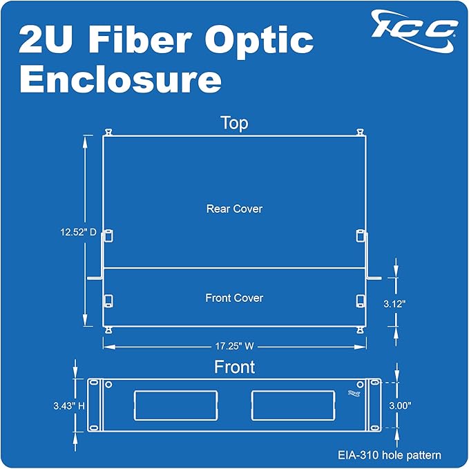 ICC 2U Fiber Optic Rack Mount Enclosure - 6 Slots for LGX Compatible Adapter Panels or Cassettes, Supports up to 144 Fibers, Fits 19-Inch Racks, Secure Fiber Management Solution, ICFORE62RM