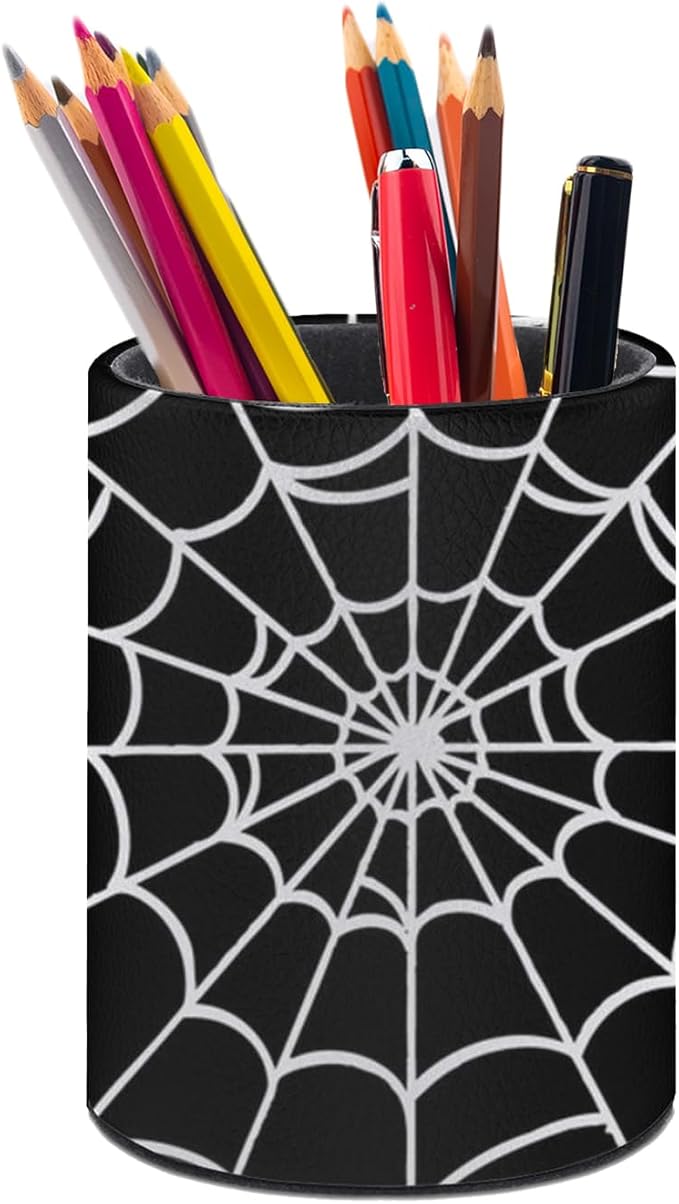 Spider Web Pen Holder Pencil Organizer Cute Pencil Cup Desk Decor Makeup Brush Holder PU Multifunctional Office Suppliesfor Home Classroom School