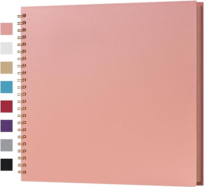 potricher 12 x 12 Inch DIY Scrapbook Album 40 Pages Hardcover Kraft Paper Scrap Book Photo Albums Memory Book for Wedding and Anniversary Family (Pink, 12 Inch)
