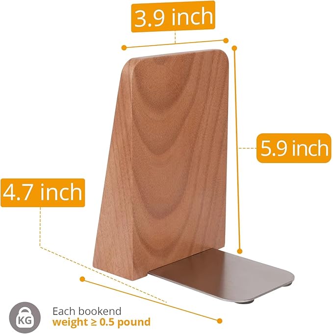Wood Handmade Heavy Duty Bookends for Shelves Decorative Book Ends to Hold Books for Office