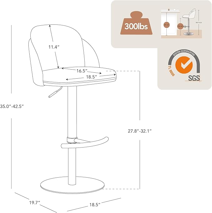 CHITA Adjustable Bar Stools Set of 2, Swivel Counter Height Stools with Stainless Steel Base for Bar, Kitchen Island, Dining Room, Sleek Black