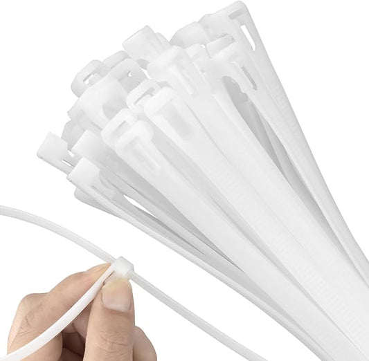 16 Inch Recoverable Reusable Zip Ties, 100PCS White Zip Ties, Outdoor 120 lb. Small Cable Ties, Small Releasable Plastic Ties, Removable Wire Ties for Wire Management Outdoor Patio