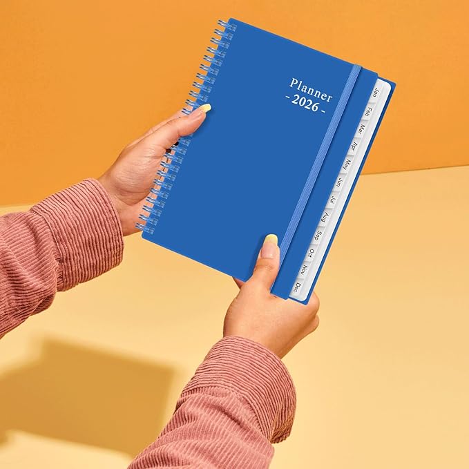 2026 Planner - Planner 2026 from January 2026 - December 2026, Weekly & Monthly Planner Spiral Bound with 12 Monthly Tabs, Inner Pocket, 6.4" x 8.5", Blue-E
