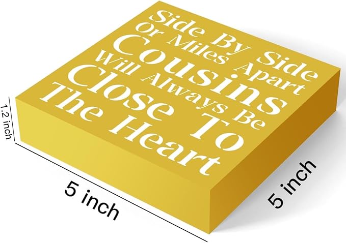 Cousin Wooden Box Sign Decorative Cousins Gifts Home Office Desk Decor for Tabletop Bookshelf Farmhouse Bedroom Library Dining Room Rustic Square Tiered Tray Wall Decor birthday Yellow