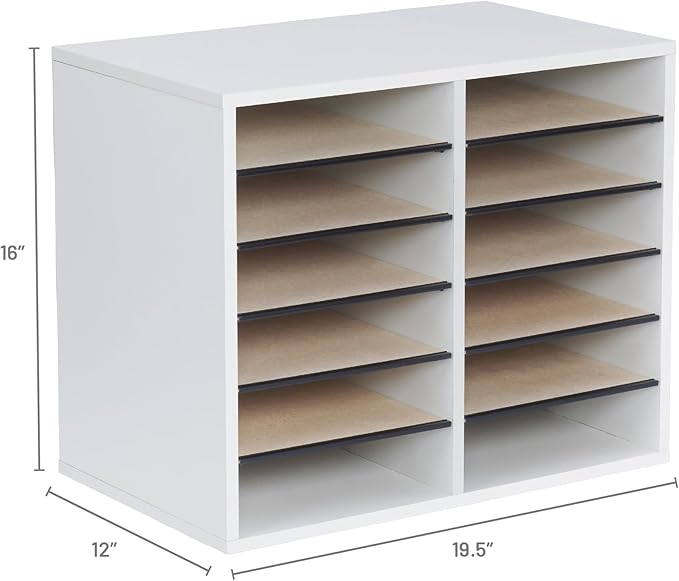 Safco Literature Organizer, 12 Compartments, Office and Classroom Mailbox with Adjustable Shelves, Wood Paper and Mail Sorter, Gray