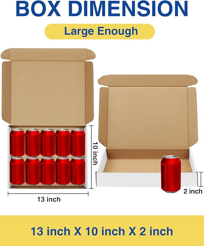 Shipping-Boxes-13x10x2 Inches: 25 Pack-Cardboard-Boxes-for-Packaging, White-Shipping-Boxes-for-Packing-Small-Business, Corrugated Box Mailers for Book Shoes Gift Mailing