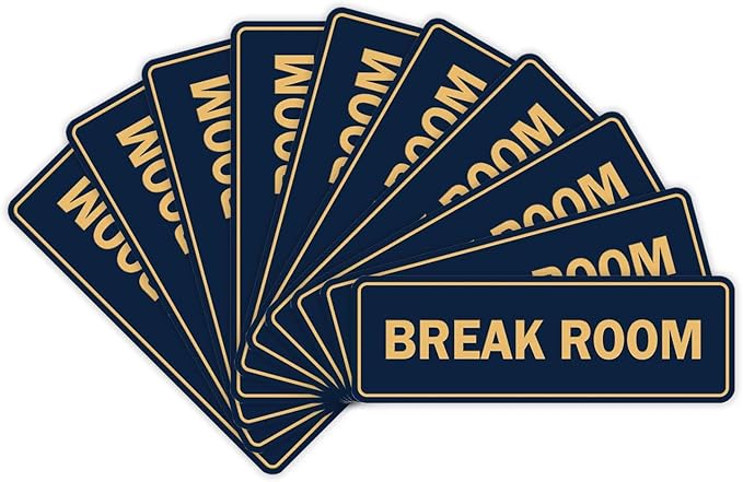 Standard Break Room Door or Wall Sign - Blue/Gold - Medium 10 Pack
