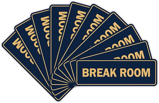 Standard Break Room Door or Wall Sign - Blue/Gold - Medium 10 Pack