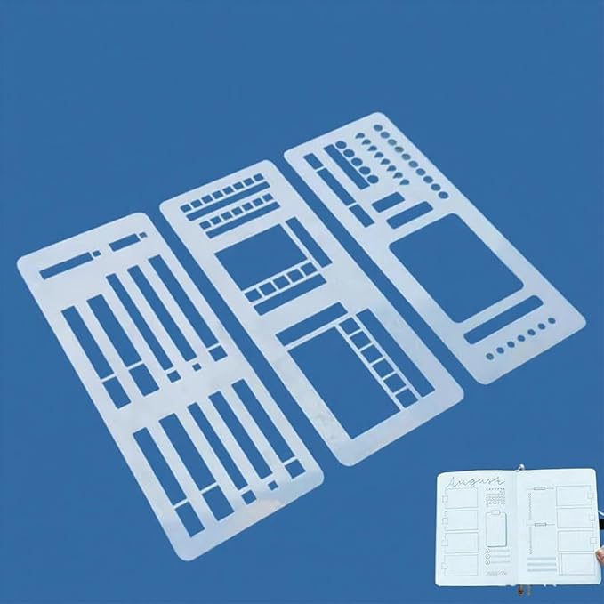 3 Pack Stencils Drafting Tools, Handmade Flexible Record Template, Reusable Templates Planner Stencils for Journaling Checklists Boxes Lines & Daily Planning (#B)