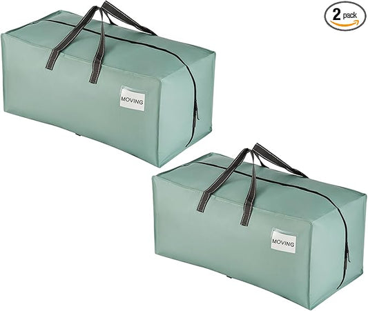 VENO 2 Pack Moving Bags w/Backpack Straps, Heavy Duty, Moving Boxes Alternative, Packing Supplies, Large Storage Totes for Dorm Room Essentials with Zipper for Clothes (Light Green Matte, 2 Pack)