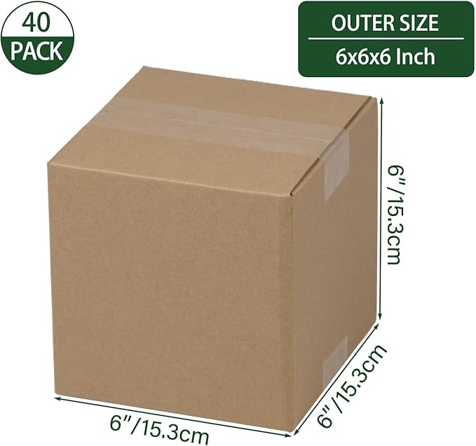 6x6x6 Inches Shipping Boxes Set of 40, Brown Corrugated Cardboard Box Literature Mailer for Packing Small Business