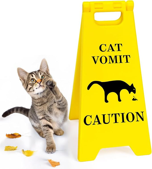 Funny Mini Cat Vomit Caution Sign– Funny Office Desk Decor or Home, Cat Puke Warning Sign, Gag Gift for Cat Lovers, Cat Mom & Cat Dad Gifts, Cute Cubicle Accessory, Cat Lover Home Decor