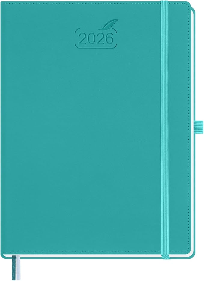 BEZEND 2026 Planner Weekly and Monthly (8.5" x 11") Daily Calendar with Half-Hourly Timeslots & Tab (Jan-Dec) Note & Expenses, Pen Holder, Inner Pocket, Vegan Leather Hardcover - Turquoise