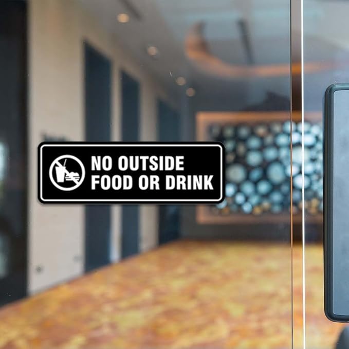 Standard No Outside Food or Drink Door/Wall Sign - Black - Small 5 Pack