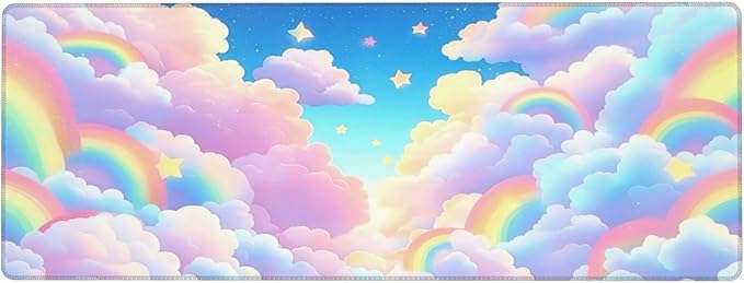 Pink Clouds Desk Mat Large Gaming Mouse Pad Pink Clouds Extended Mousepad Big in Laptop Computer Mouse Keyboard Mat for Office Desk Decor 31.5x12 in