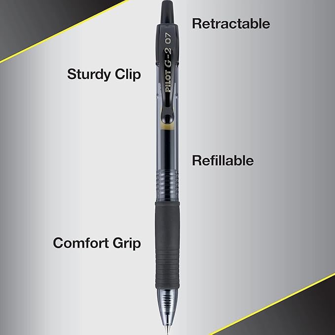 G2 Retractable Premium Gel Ink Roller Ball Pens Ultra Fine Point (.38mm) Black Ink 9 pack; Refillable & Premium Comfort Grip Bundle with Plastic Reusable Pouch