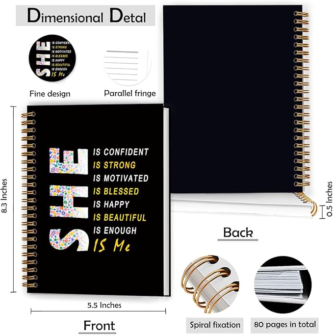 Floral Women Empowerment Notebook, Inspirational Motivational Journal, Self Love Gifts Journal for Women, Strong Woman Feminist Gifts Hardcover Spiral Notebooks, 5.5x8.3 Inch