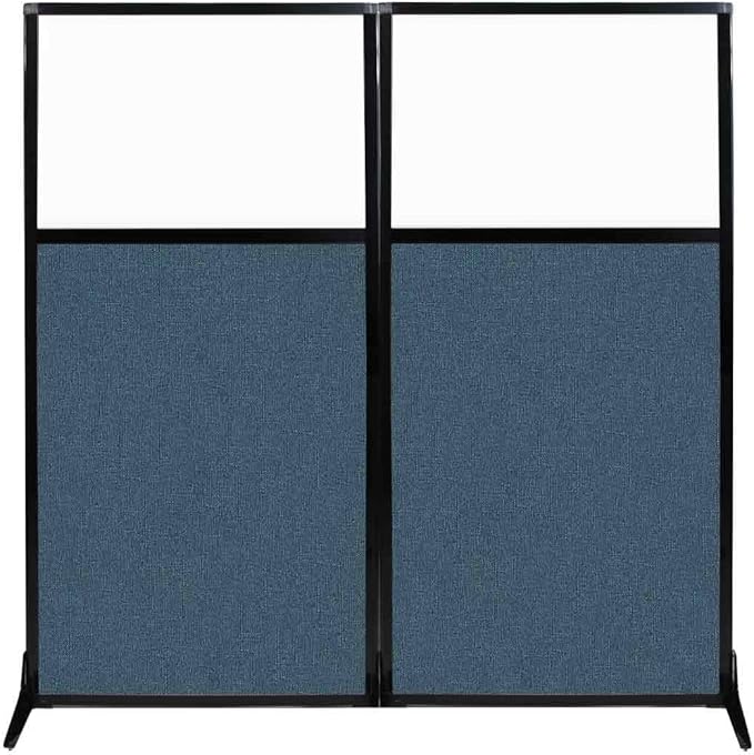 Versare Workstation Partition | Portable Wall Divider | Modern Office Cubicle | Free Standing Privacy Screen | Flexible Work Space | 66" x 70" W/Window, Caribbean Fabric Panels