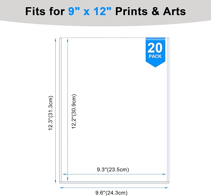 Ndsox 20 Pack 9" x 12" Rigid Print Protectors Clear Hard Plastic Sheet Protectors Top Loading for Photographs, Photo Papers, Posters, Prints, Birth Certificates, Heavy Duty No-Hole Rigid Photo Sleeves