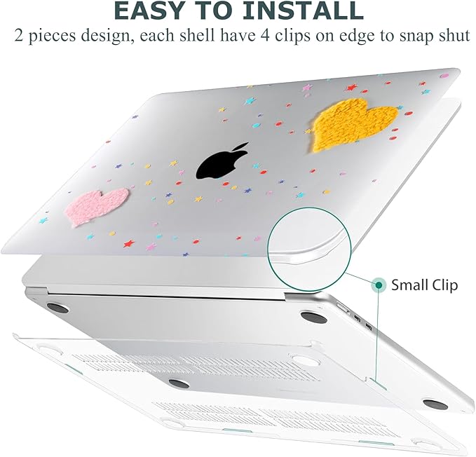 DTangLsm Compatible with MacBook Air 13 inch Case 2022 2021 2020-2018 Model A2337 M1 A2179 A1932 Cute Plush Clear Plastic Hard Shell Case with Colorful Stars & Keyboard Cover, Cute Plush Hearts
