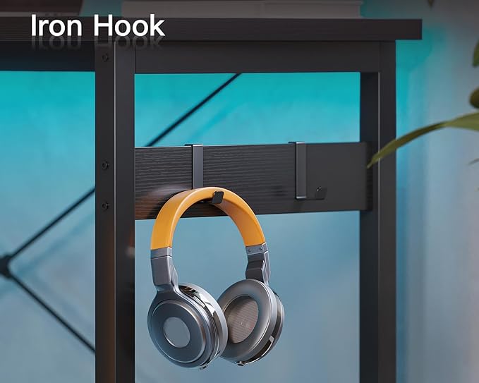 Coleshome 66" L Shaped Gaming Desk with Outlet, L Shaped Desk with CPU Stand, Corner Computer Desk, Home Office Desk, Writing Desk, Black