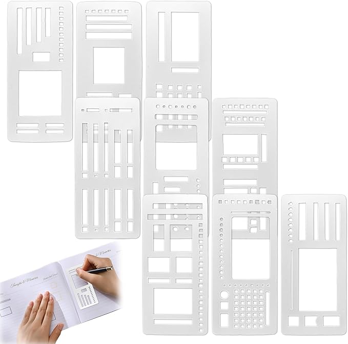 9 Pack Flexible Planner Stencils, Handmade Reusable Templates for Journaling, Dot Grid, Drawing, Checklists & Daily Planning, Calendar Stencils for DIY Crafts and Personal Planners