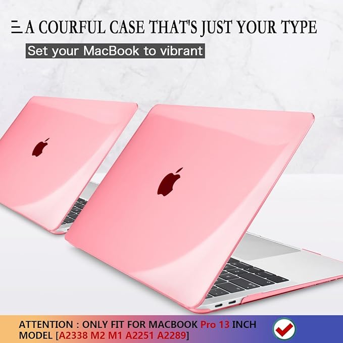 CISSOOK for MacBook Pro 13 Inch Case Pink, Hard Shell Case with Keyboard Cover Screen Protector for MacBook Pro 13 2025-2020 Released M2 A2338 M1 A2251 A2289 Model with Touch Bar -Clear Pink