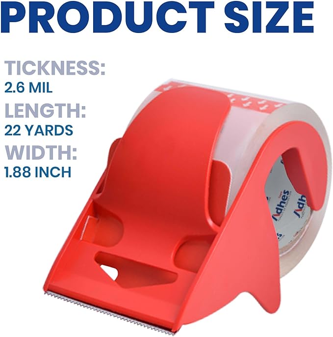 ADHES No Noise Shipping Packing Tape, 48mm x 20m, 6 Tape Rolls with Dispensers, Heavy Duty Packing Tape for Moving Boxes-Moving Tape Strong Adhesive Packaging