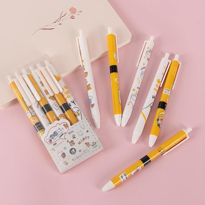 XIUSHE 12PCS Comfortable Writing Pens Retractable Gel Pens Novelty Pretty Journaling Pens,Black Ink Medium Point 0.5mm Gift School Supplies Office Party Birthday Gifts (Yellow duck,12)