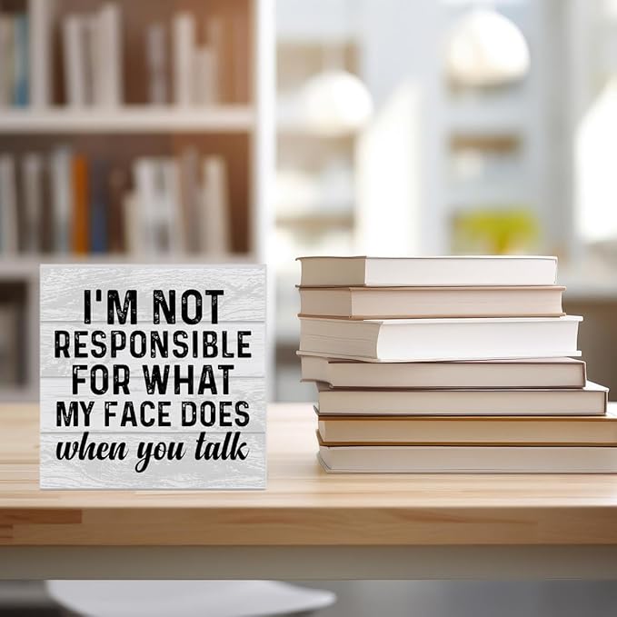 Funny Office Wooden Box Sign Home Decor Office Quote Wood Sign Desk Decoration Coworker Wood Block Plaque Box for Shelf 5 x 5 Inches