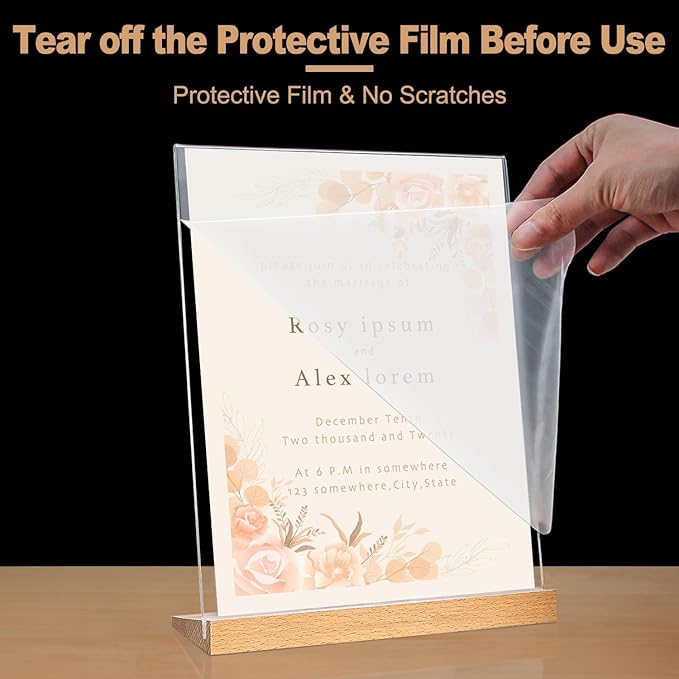 EHWINE 8.5 x 11 Acrylic Sign Holder, 6 Pack L Shape Frames With Wood Base, Clear Table Flyer Menu Stand for Office Business Store, Brown and Wood Color Base