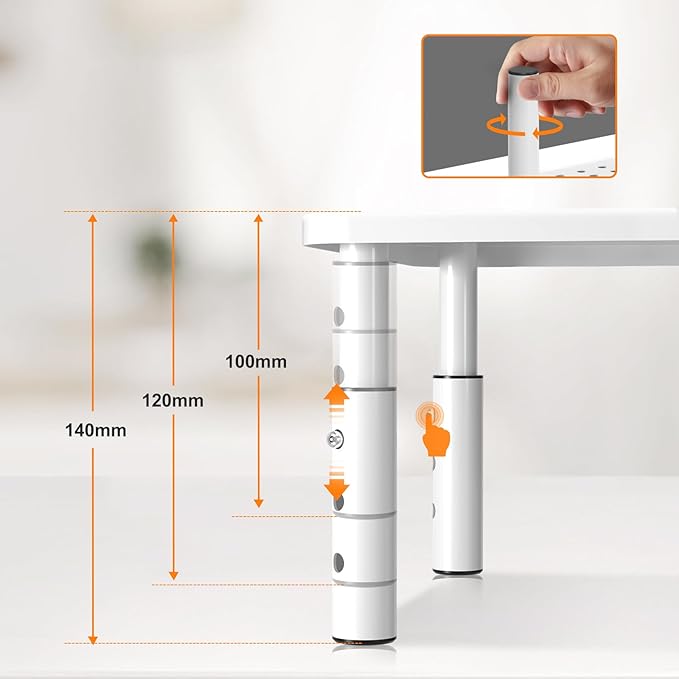 Bracwiser Monitor Stand Riser, Metal Computer Stand, 3 Height Adjustable Screen Riser with Mesh Platform for PS4, Laptop, Printer, Notebook and All Flat Screen, Holds Up to 20KG,White